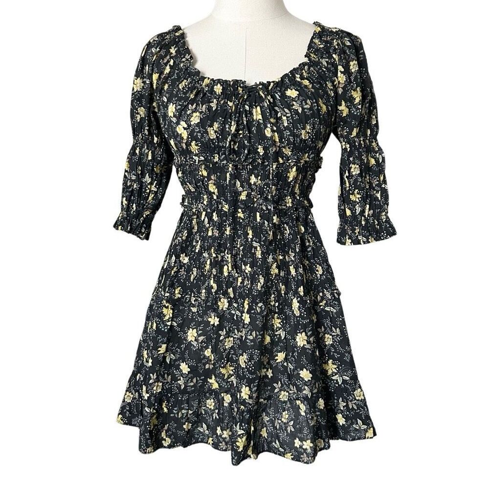 NEW Doen Ismene Mini Dress In Noir Winding Blossoms Organic Cotton Size Small - Picture 3 of 8